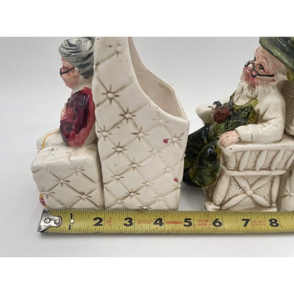 Vintage Grandma & Grandpa Ceramic Planters Hand-Painted Knitting & Pipe Design R - Picture 7 of 12